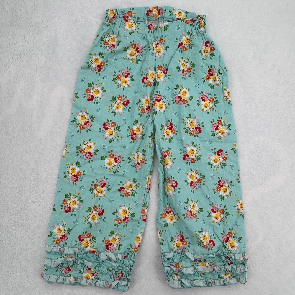 Persnickety Girls Blue Floral Ruffle Hem Pants Size 8 Years 100% Cotton Boutique
